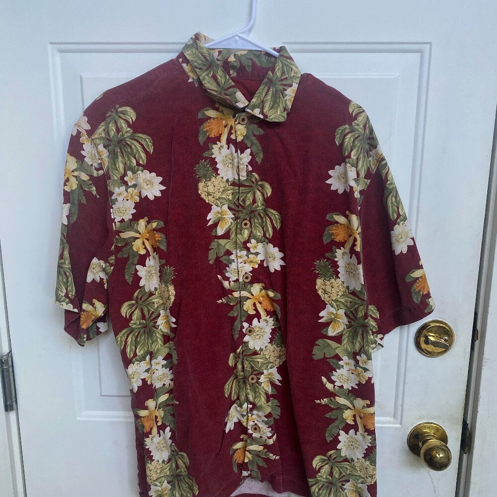 Tommy Bahama Shirt Men’s L Red Green Floral Tropical Short Sleeve Button Down Sh